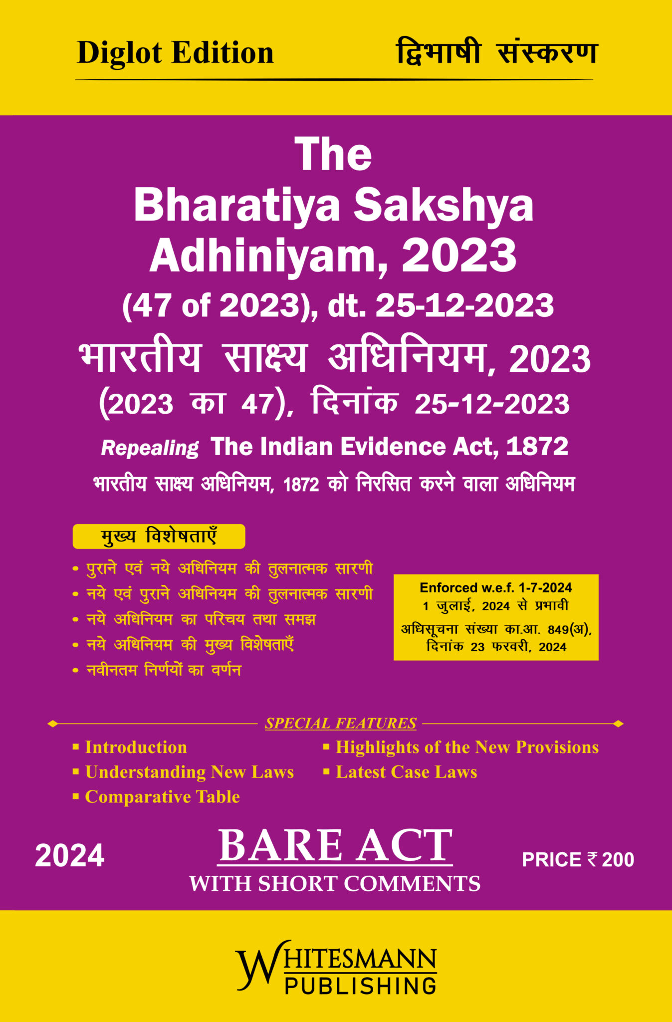 The Bharatiya Sakshya Adhiniyam,2023 With Short Comment Bare Act Diglot ...