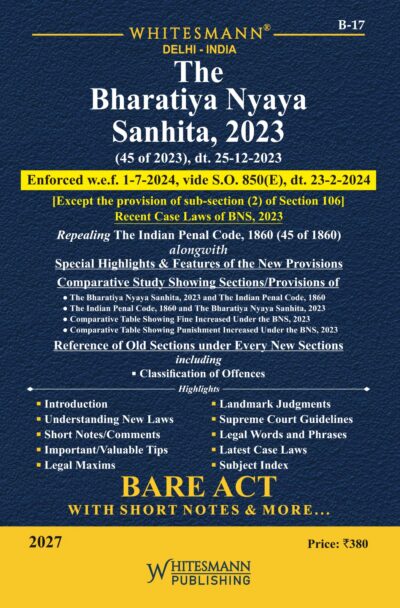 THE BHARATIYA NYAYA SANHITA , 2023 ENGLISH BARE ACT LATEST EDITION 2027