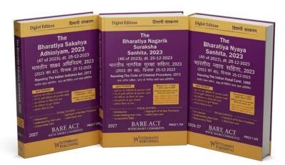 The Complete New Criminal Laws Combo (Set of 3 Bare Acts) – Bharatiya Nyaya Sanhita (BNS), Bharatiya Nagarik Suraksha Sanhita (BNSS) & Bharatiya Sakshya Adhiniyam (BSA) | Diglot Edition (English-Hindi) with Short Comments & Comparative Tables(2026-2027)